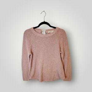 Ann Taylor LOFT Cotton pink Marled Tie Back Sweater Top pullover L